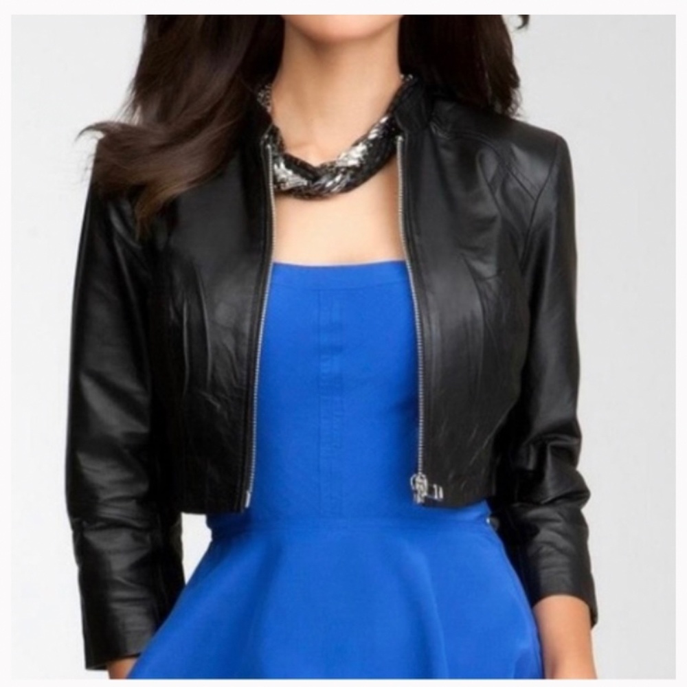 Bebe | Black Cropped Leather Bolero Moto Jacket